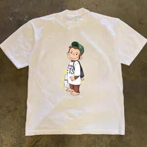 Gildan Men White T-Shirt, Curious George  York Mets White T-Shirt